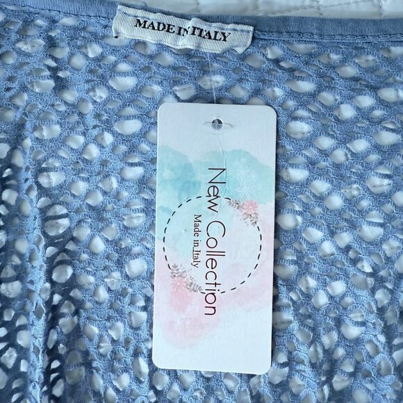 Light Blue Open Knit Cardigan Duster Made In Italy 100% Cotton Womens One Size - Picture 5 of 9